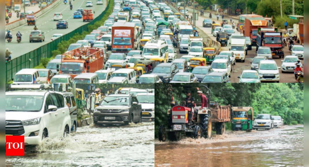 Traffic crawls on Gurgaon-Delhi eway after two hours of showers | Gurgaon News - Times of India